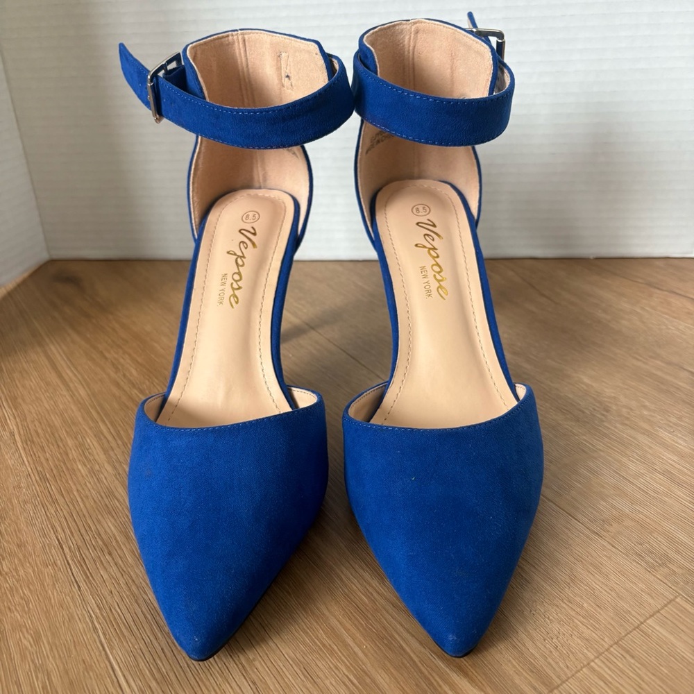 Vepose Women's Royal Blue Ankle Strap Heels